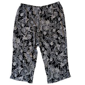 KATHY LEE Crop Rayon Pants Boho Floral Print Pull On Elastic Comfy Plus Size 22W